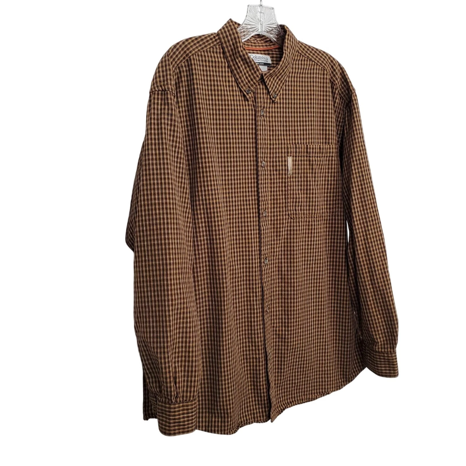 Columbia Sportswear Mens L Shirt Plaid Checked Button Down Brown Casual Outdoor