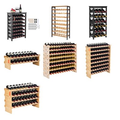 Uimoso 18-96 Bottle Stackable Bamboo Wine Rack Modular Display Shelf 2-8 Tier
