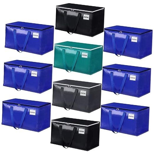Heavy Duty Zippered Moving Bags - 4 Colors, 10-Pack Storage Totes
