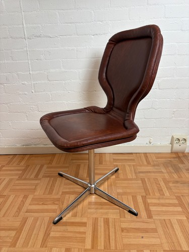 Vintage Drehstuhl Stuhl Büro Küche Leder Stahlrohr 70er Chrom Design COR? Sessel - Bild 2 von 18