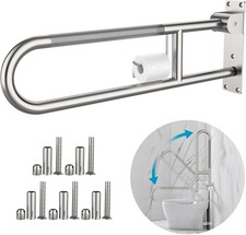 30" Toilet Grab Bar Flip Up w/ Paper Holder Stainless Steel Handicap Rail