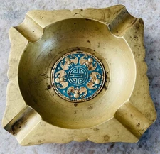 Vintage Brass Enamel Ashtray with Bats China