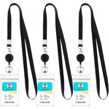 3 Pack Retractable Lanyards with ID Badge Holders, Waterproof Black
