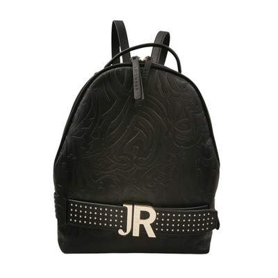 John Richmond Damen Rucksack Kunstleder schwarz gold mit Motiven