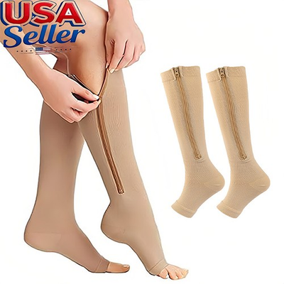 #ad 1 3pairs Toeless Zipper Compression Socks Zip Up Circulation Pressure Stocking $13.82