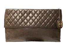 Rare Large 1980s Vintage Chanel Gray Quilted Lambskin Clutch Bag 16” x 11”
