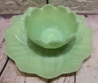 VINTAGE Jadeite Glass Vitrock Oyster & Pearl Leaf Petal - Dish & Bowl - ORIGINAL