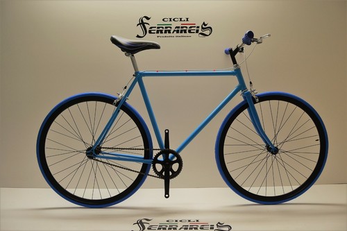 Fixed bici single speed bicicletta scatto fisso celeste grigio  personalizzabile | eBay