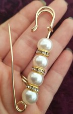 Safety Diamante Pin White 4 Faux Pearl Scarf Fly Plaid Kilt Brooch Sash Gift Pin