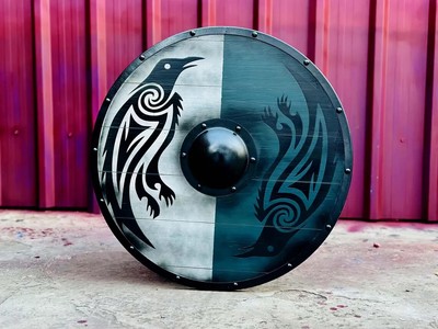 Fenrir Red Wolf Authentic Battleworn Viking Shield | Eivor Valhalla Raven Authen