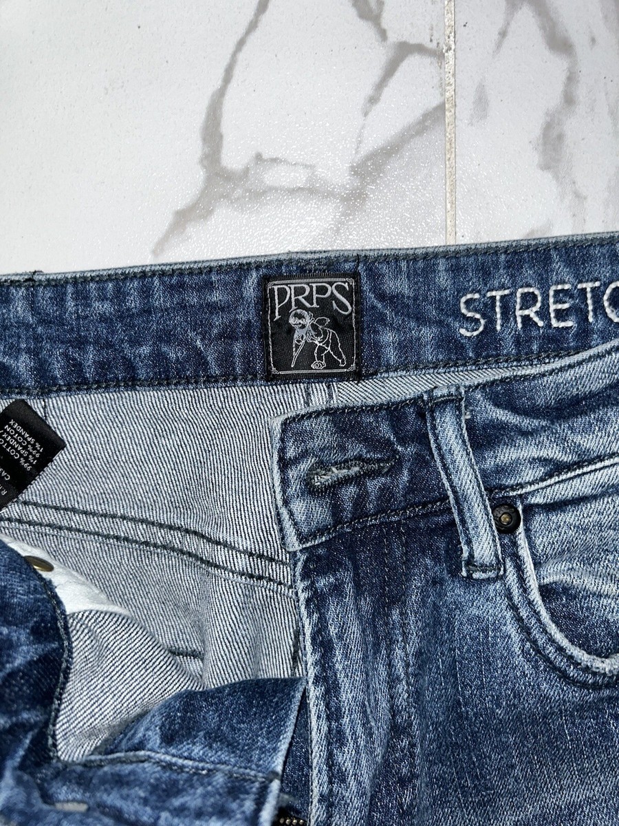 prps デニムパンツ PRPS Made in Japan Distressed Medium Wash Patch Jeans Blue Size