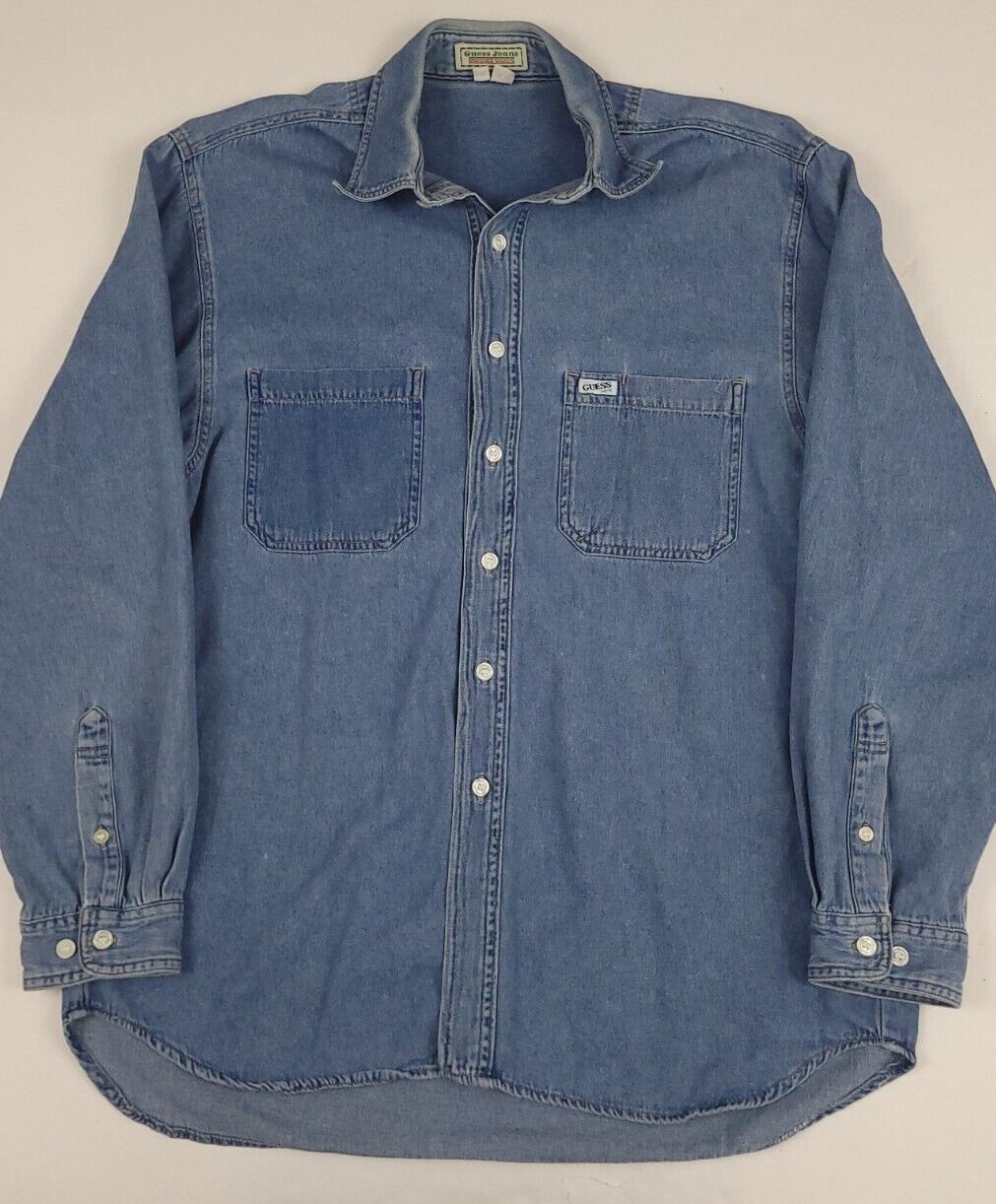 Vintage 90s Guess Jeans Denim Button Shirt Rare V… - image 1