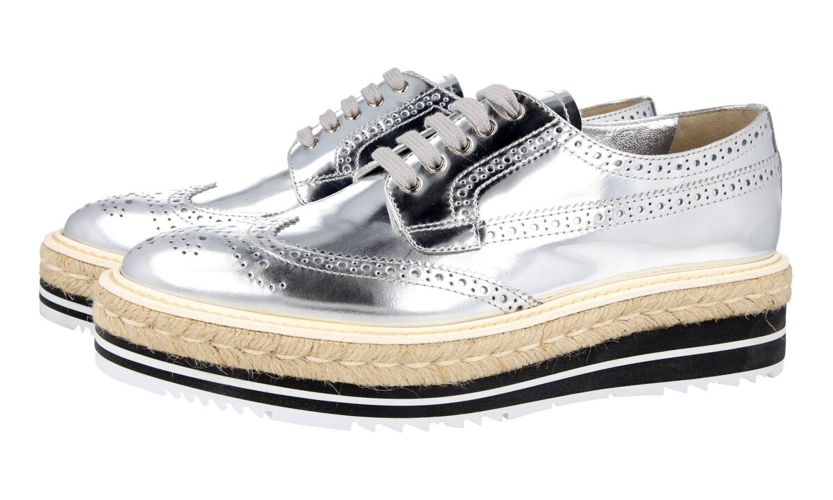 LUXURY PRADA DERBY LACE-UP SHOES 1E722E SILVER LEATHER US LUXURY PRADA DERBY LACE-UP SHOES 1E722E SILVER LEATHER US
