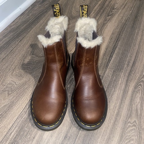 Dr. Martens LEONORE 2976 Women's Faux Fur Lined Brown Chelsea Boots