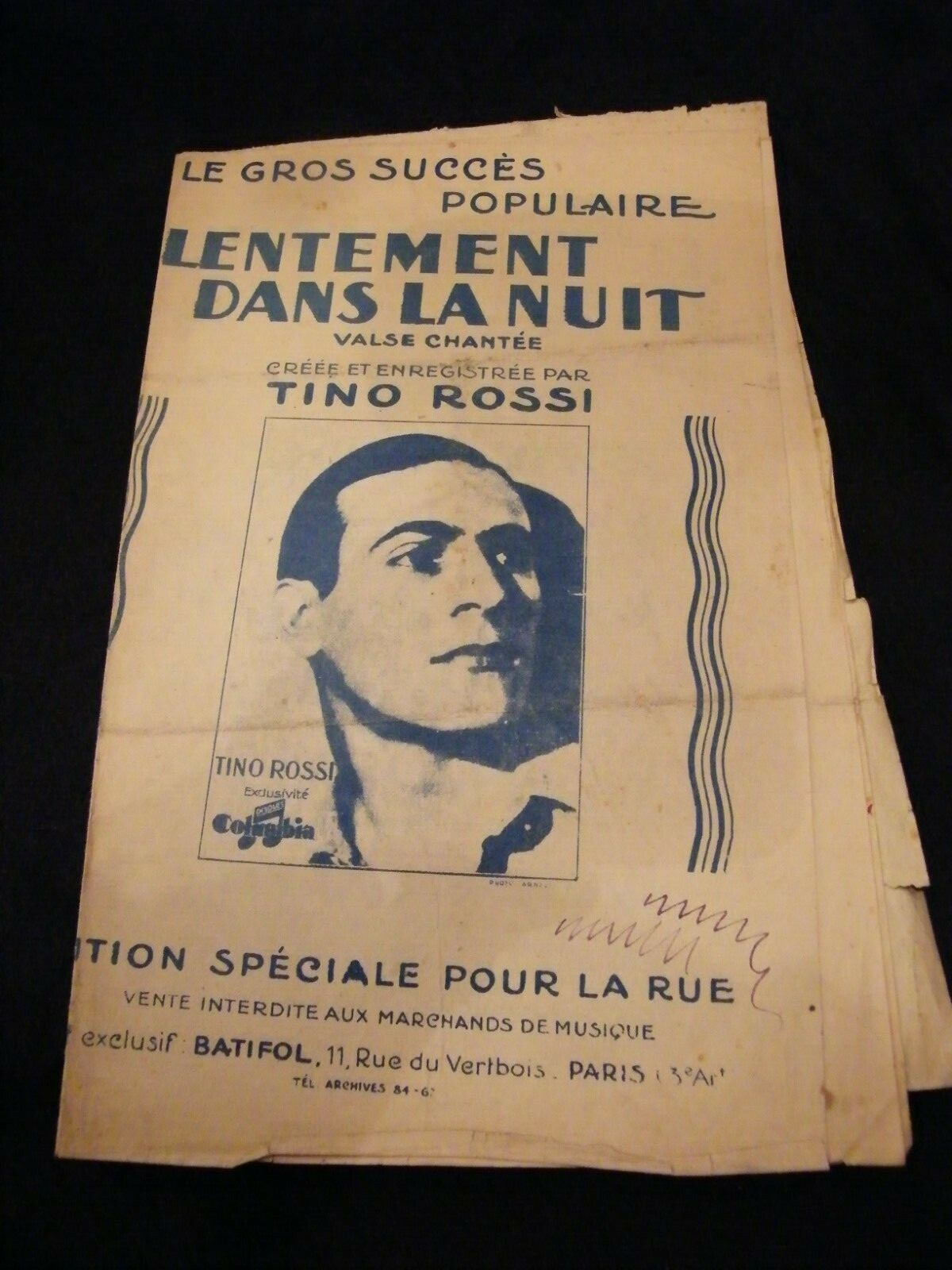 Slowly Partition In The Night Tino Rossi Music Sheet
