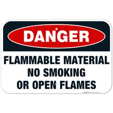 Danger Flammable Materials Sign, No Smoking Or Open Flames Sign,