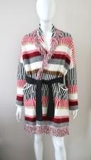 Maje Maarteen Fringe Trimmed Jacquard Knit Multicolour Wool Angora Cardie Coat 1