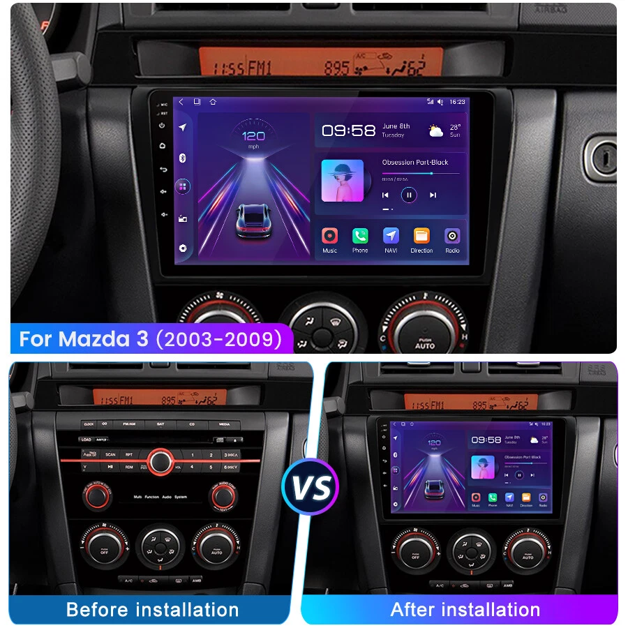 Android 14 2+64G Carplay para Mazda 3 2004-2009 radio estéreo de coche GPS navegación SWC RDS Foto 2 de 4