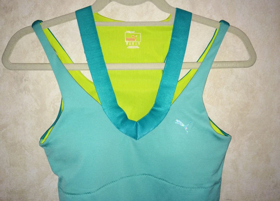 Sujetador deportivo para mujer PUMA Racerback soporte mediano azul turquesa L XL Foto 3 de 4