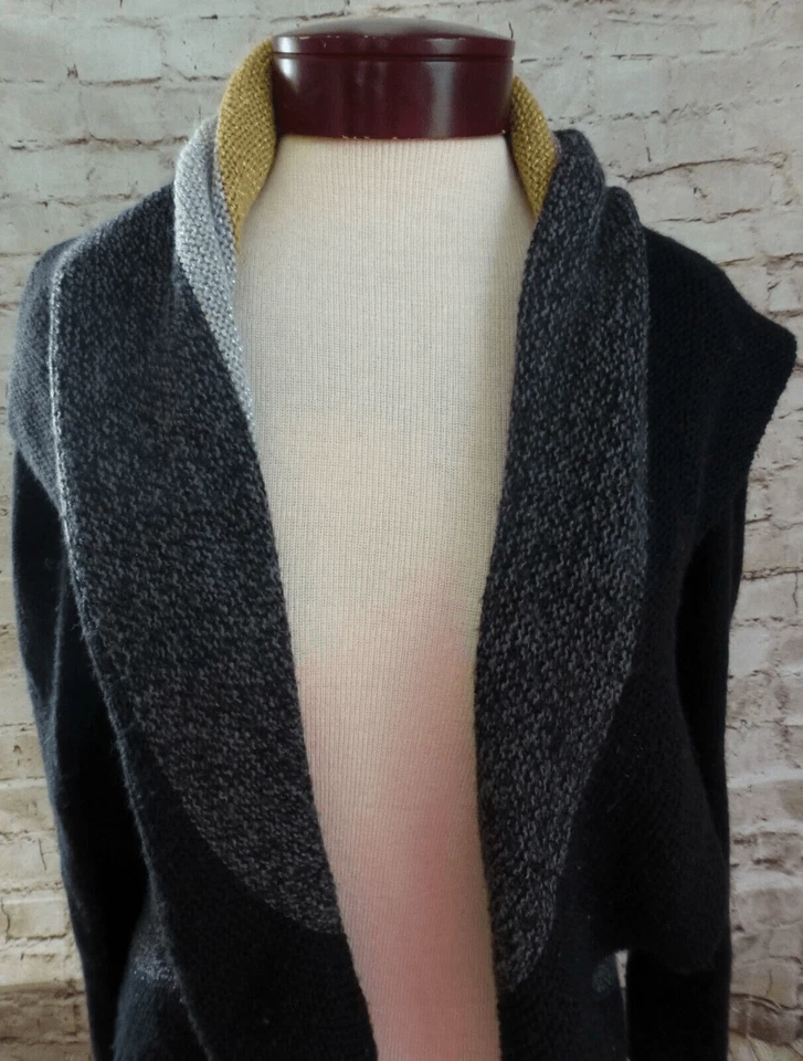 Charter Club Black Gray Gold Silver Striped Cardigan Sweater Women SZ PS - Image 3 of 4