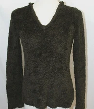 Sleeping On Snow Anthropologie Brown Pullover Sweater Fuzzy V Neck Hood S