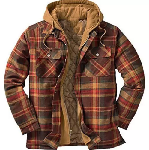 Men Plaid Work Jacket Lumberjack Hooded Flannel Shirt Sherpa Warm Hoodie New - Picture 19 of 76