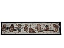 Whimsical Teddy Bear ABC Tapestry Fabric Panel Nursery Decor Dark Blue Border