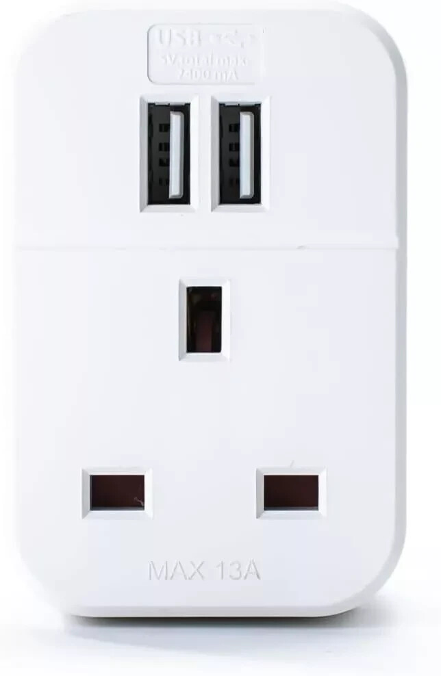 UK Status S2USBPTAWH1PK3 2 USB Port Power Adaptor Plug Through White Uk.