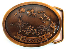 HAWAII Solid Brass Belt Buckle Indiana Metal Craft 1977 NOS
