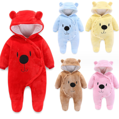 Newborn Baby Boy Girl Kids Bear Hooded Romper Jumpsuit Bodysuit