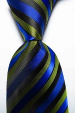 New Classic Striped Black Yellow Blue JACQUARD WOVEN Silk Men's Tie Necktie