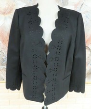 NWT BANANA REPUBLIC SZ 12 BLACK OPEN FRONT SCALLOPED LASER EYELET JACKET BLAZER