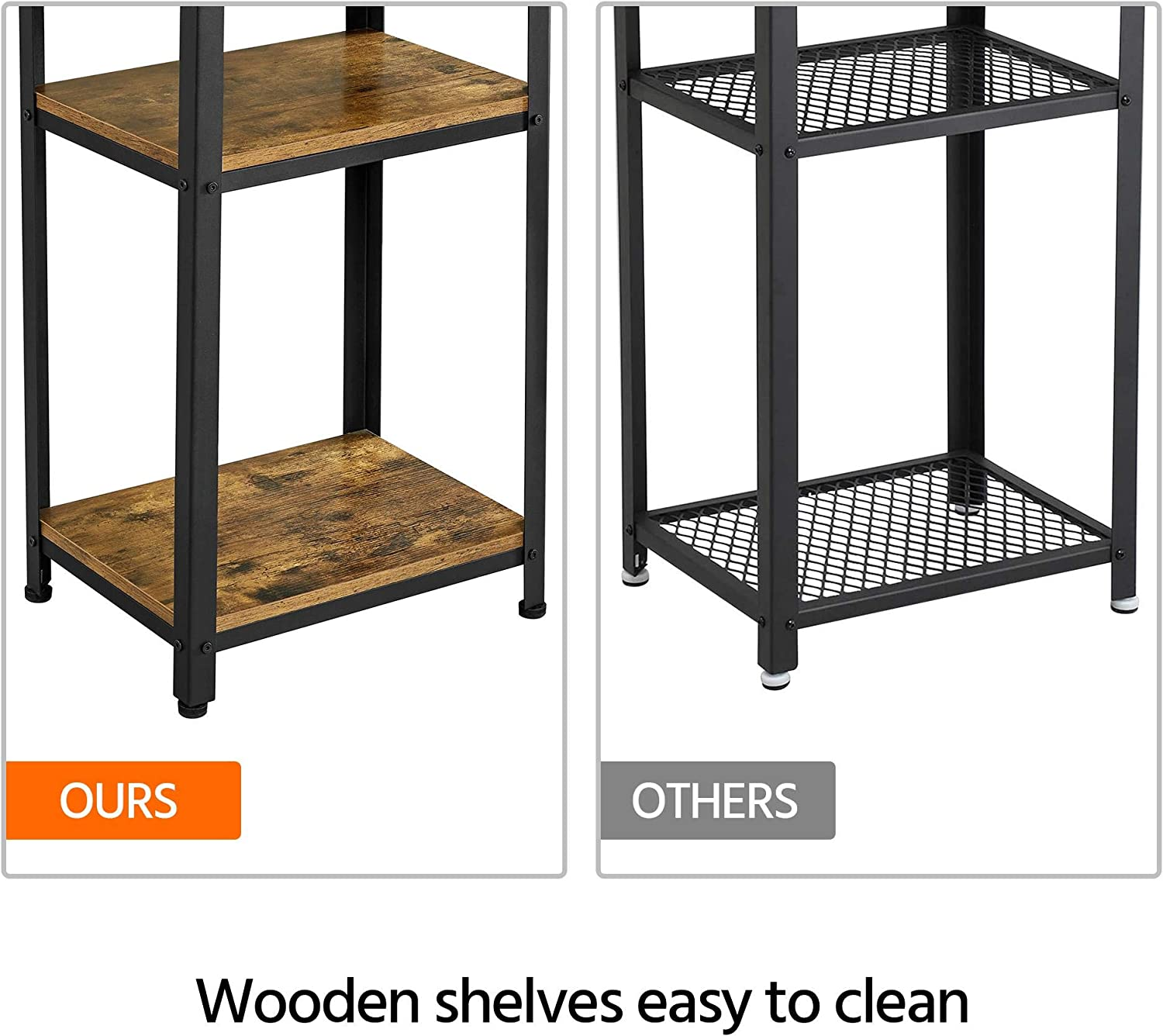 Tall End Table, 30 Inches High Side Table with Wooden Shelves & Strong