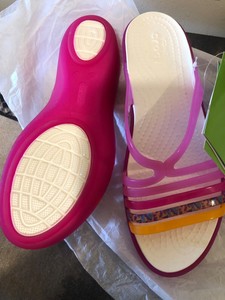 pink high heel crocs