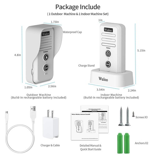 Wuloo 2640ft Wireless Doorbell Rechargeable Intercoms Door Bell Chimes - Picture 29 of 75