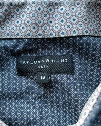 Taylor & Wright Blue Patterned Cotton Shirt Mens Size 16 Long Sleeved 44 Chest - Picture 3 of 13
