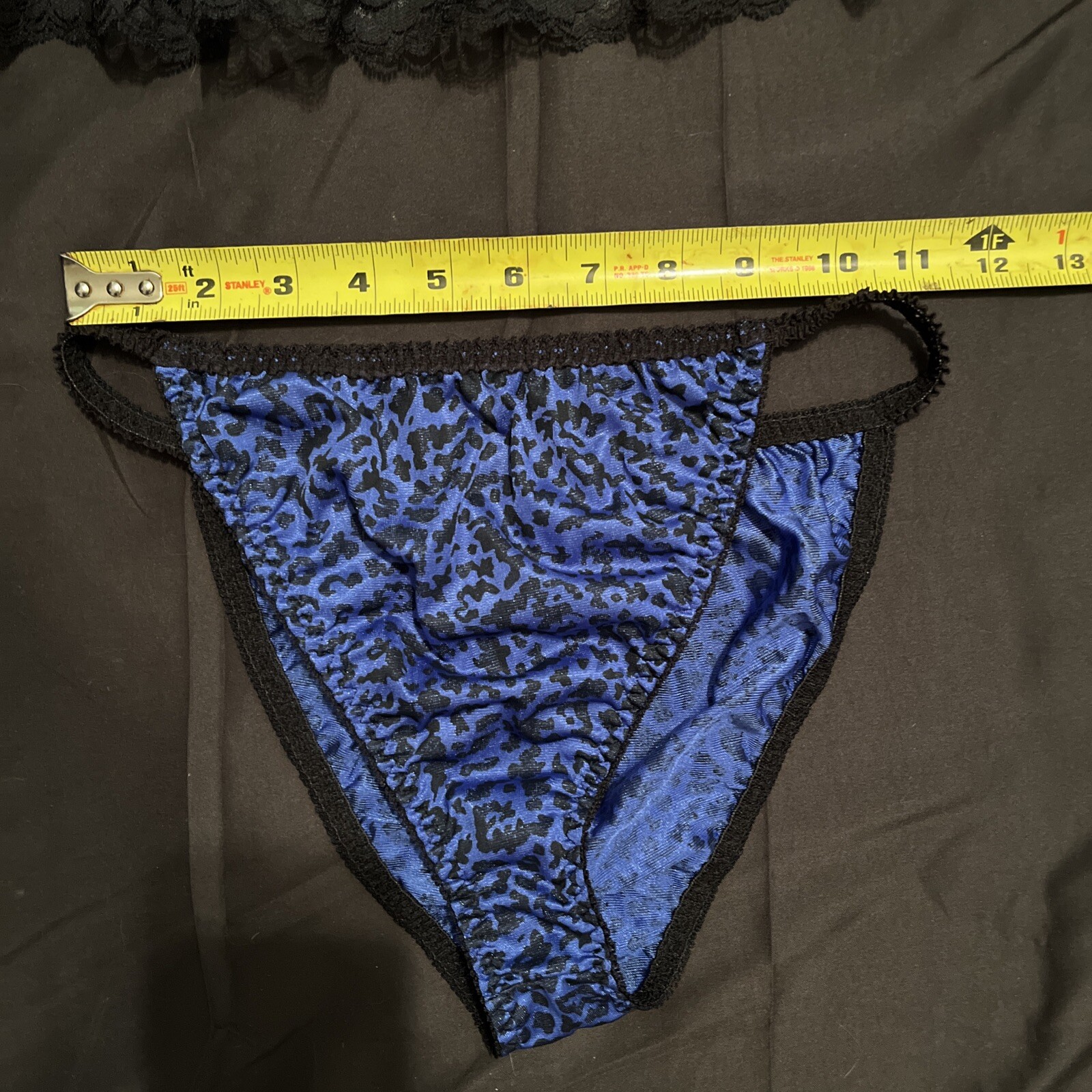Vtg Alana Gale 2 Piece Blue Leopard Animal Print Lace Tie Front Lingerie Size S