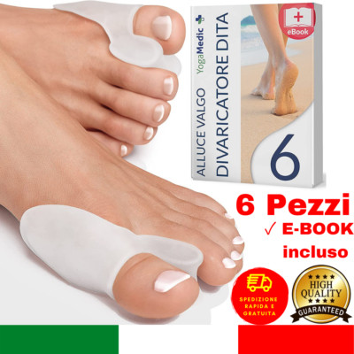 YOGAMEDIC Set di correzioni per alluce valgo – 6 pezzi Set di separatori per dita per alluce valgo e fasce per allenamento – correzione dita a
