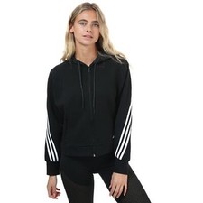 adidas Women's Wrapped 3 Stripes Full Zip Hoodie Black Small