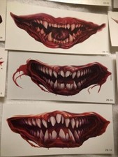 Halloween Water Transfer Temporary tattoo sticker Scary Mouth 6.5-7 In 15 Pack