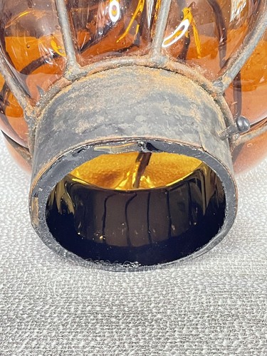 Vintage Hand Blown Caged Glass Amber Flame Lamp/Light Globe 10” - Picture 13 of 15