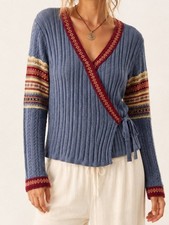 Hanna Andersson 100 Cotton Fair Isle Wrap Cardigan Sweater Blue Red Boho Nordic