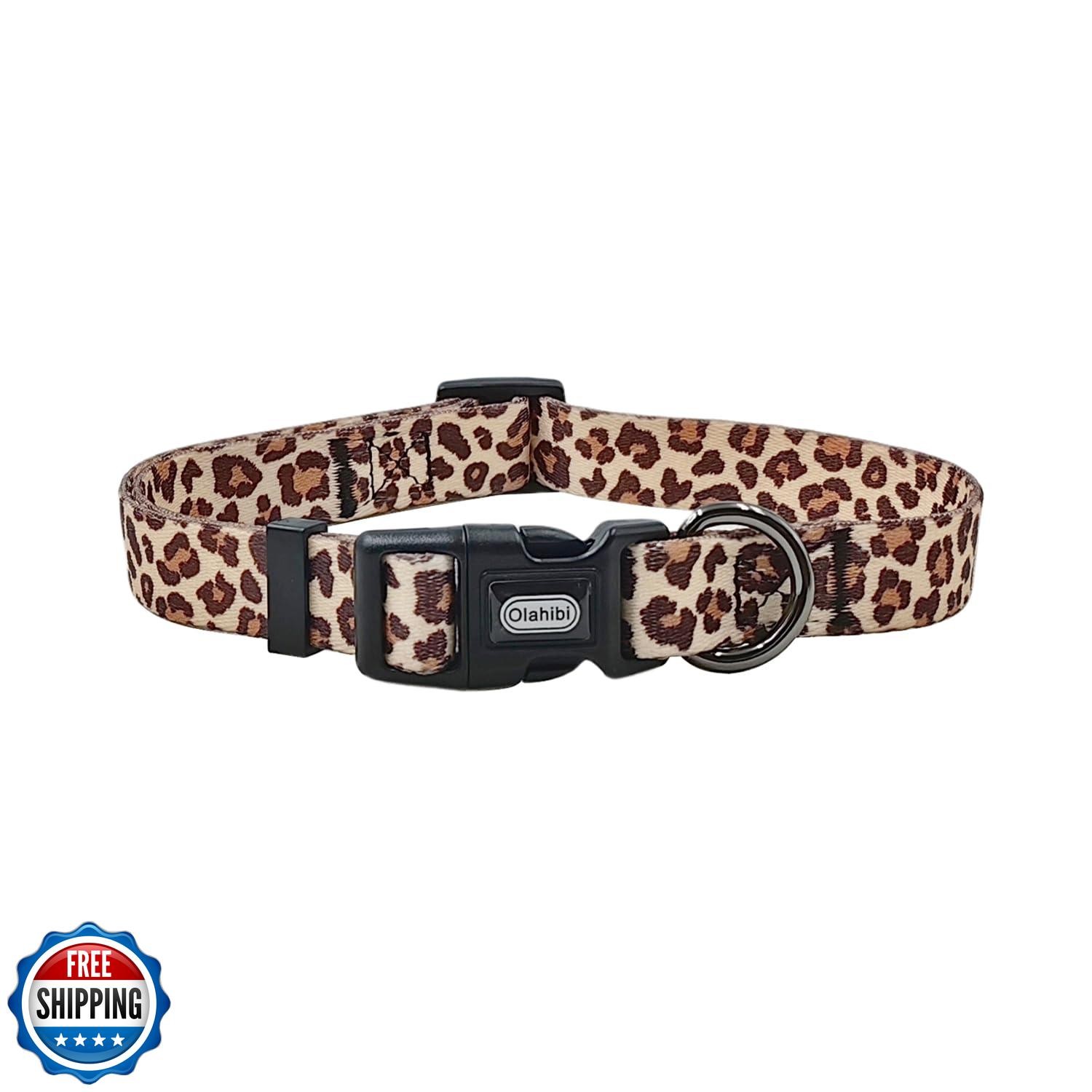 Olahibi 4-Pack Leopard Print Dog Collars for Small Pets - Polyester Material