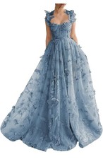 Cazsxis Periwinkle Floral 3D Appliqu  Sleeveless Formal Gown