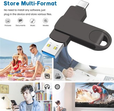 2 in 1 Type C 512GB Dual Drive USB Flash Memory Stick Pen Drive Data Storage PC