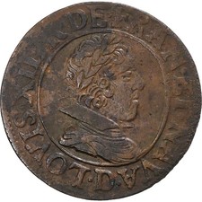 [#1510895] France, Louis XIII, Double Tournois, 1627, Lyon, Copper, AU, Gadoury: