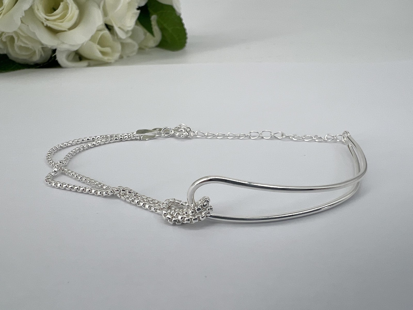 Bracelet en argent 925 grand anneau avec chaîne maille boule ajustable