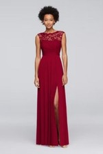 DAVIDS BRIDAL F19328 Apple Red Lace Chiffon Bridesmaid Dress Gown Size 10 NEW NW