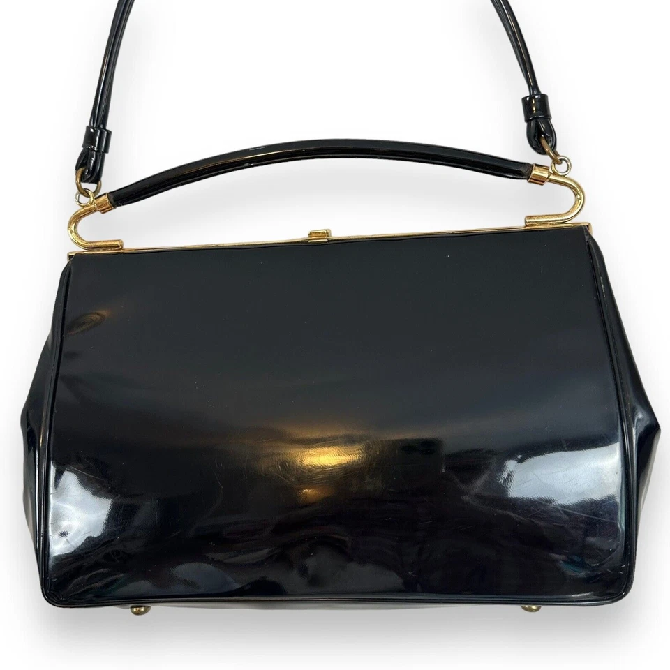 复古 50 年代 Coblentz 钱包黑色 Perma 塑料金色装饰拱形手柄手提包 MCM — 第 3/4 张图片