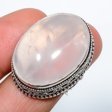 Rose Quartz Gemstone Band Ring Size 925 Sterling Silver